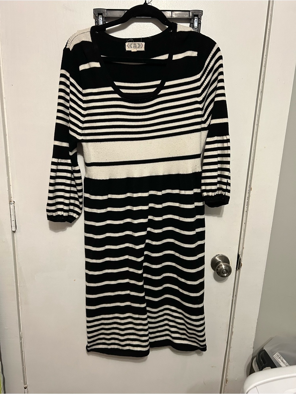 Pink Rose Black & White Striped Long Sleeve Knit Dress